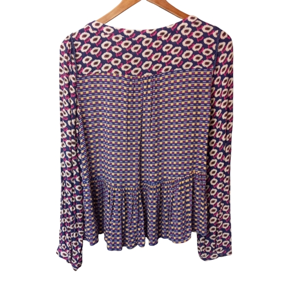 Maeve Anthropologie Cheyenne Mixed Print Peplum Pullover Top Purple Size Medium - Picture 9 of 13